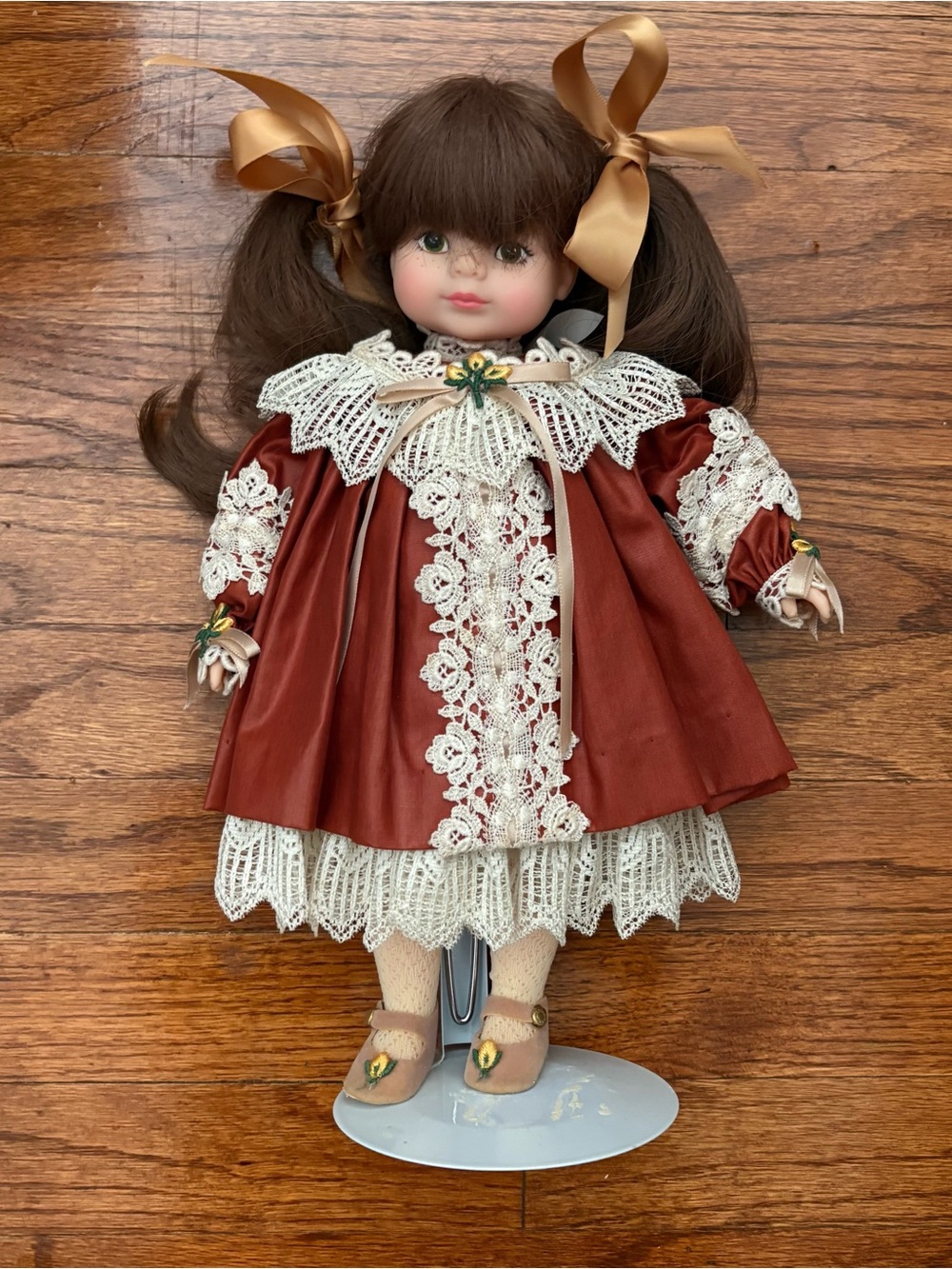 Madame Alexander Rust Red Dress Porcelain Doll with Cream Lace